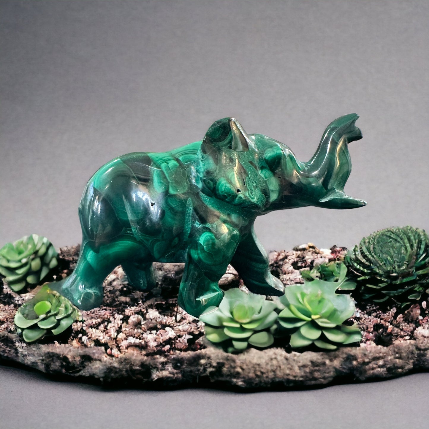 Malachite crystal elephant