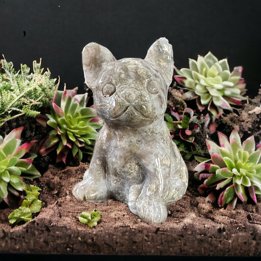 Moss agate crystal French bulldog (perfectly imperfect)