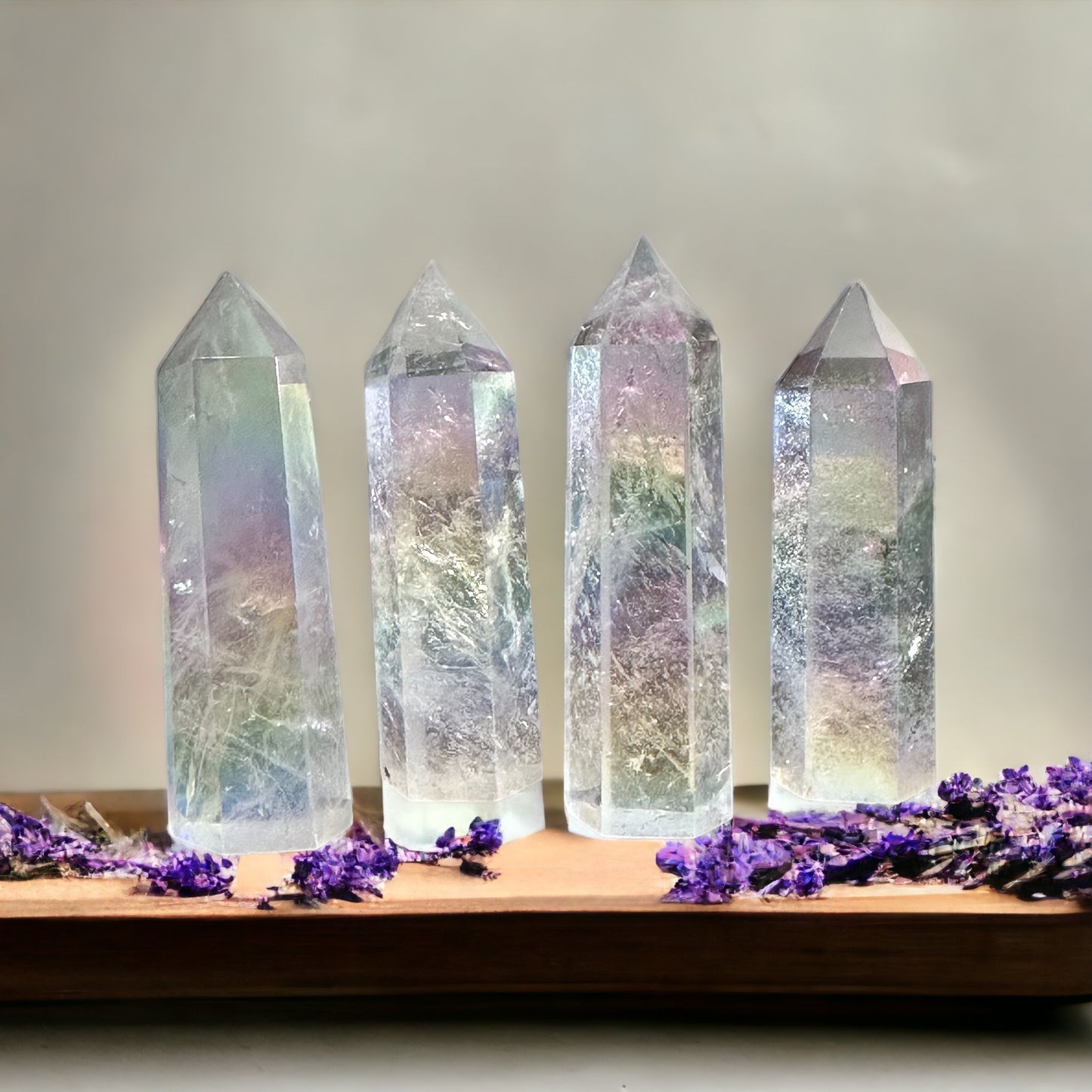 Aura clear quartz crystal tower