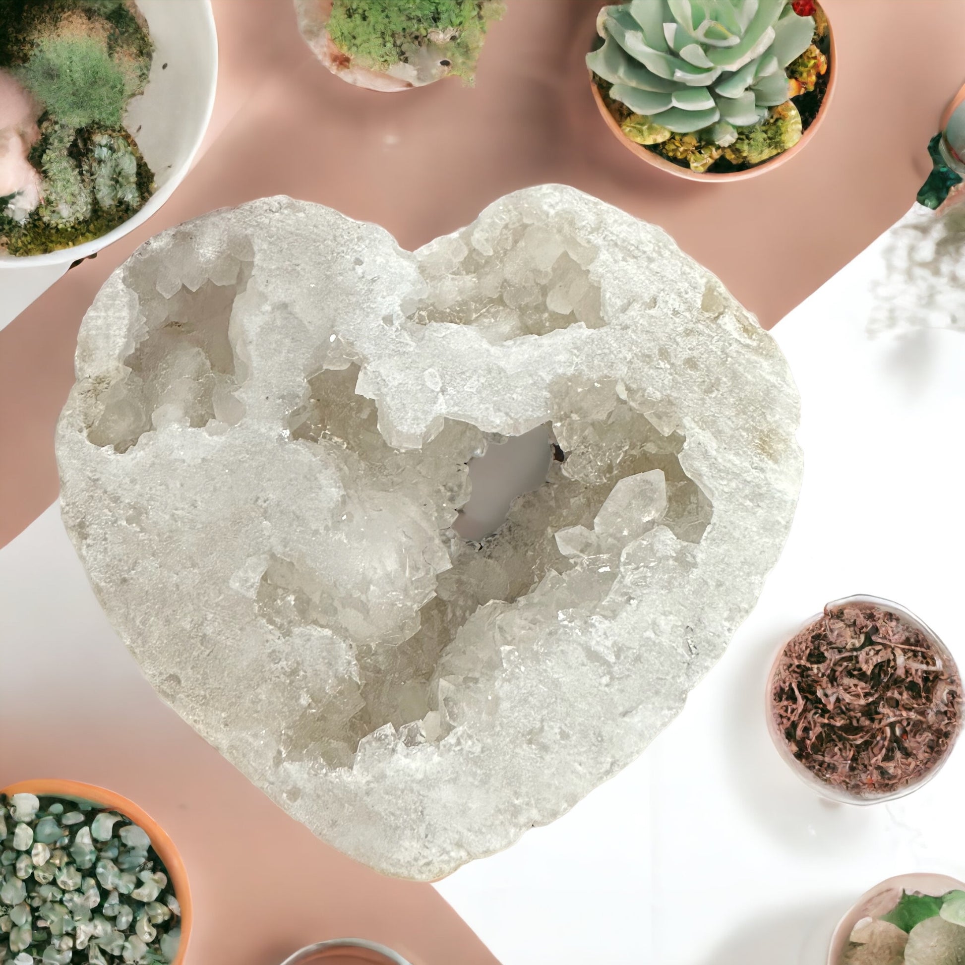 White geode crystal heart