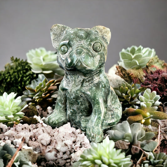 Moss agate crystal French bulldog (perfectly imperfect)