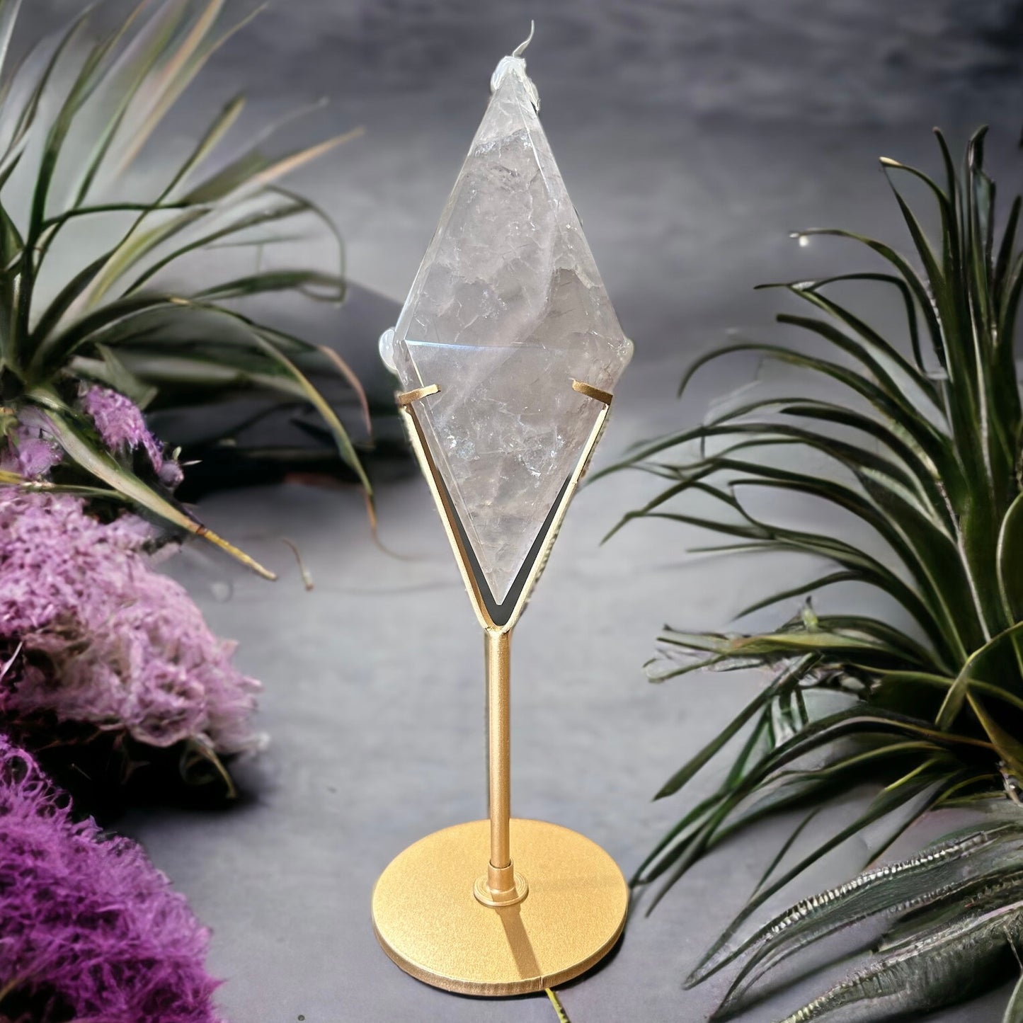 Flourite crystal diamond on stand