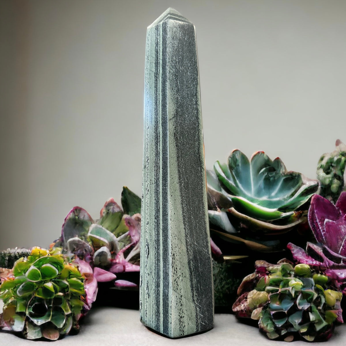 Green hair jasper crystal tower