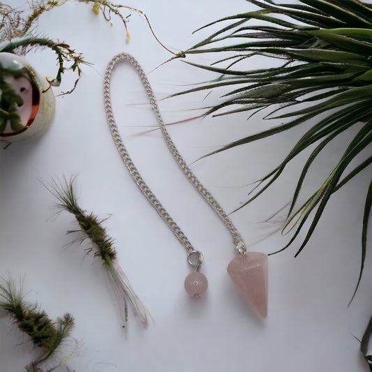 Rose quartz crystal pendulum