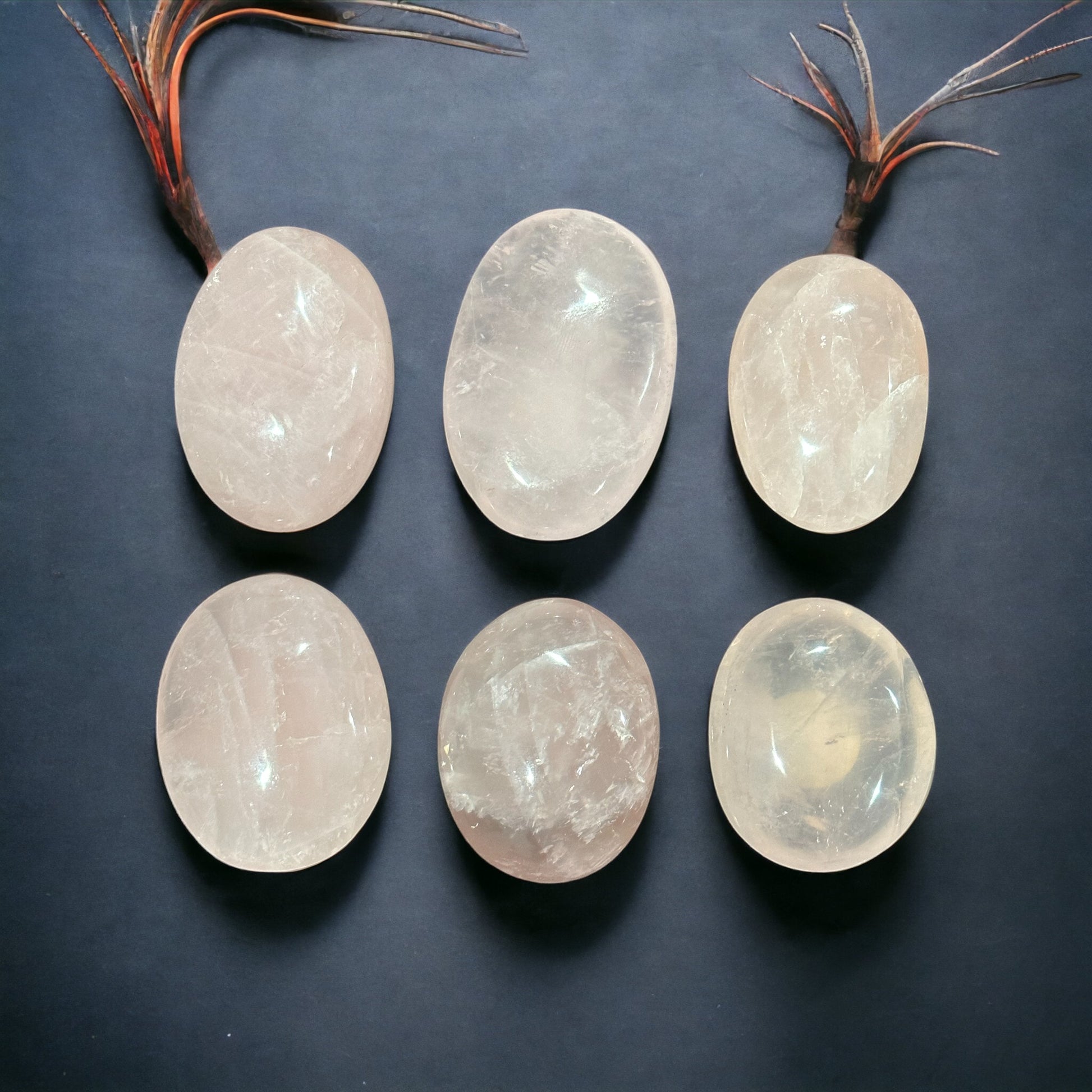 Rose quartz crystal palm stone