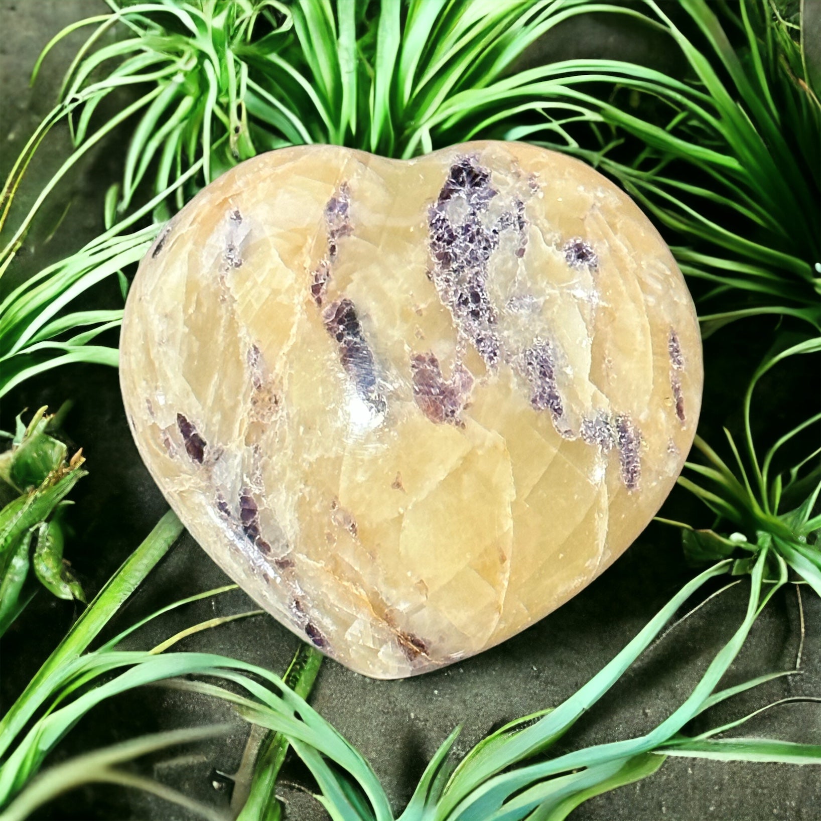 Calcite tourmaline crystal heart