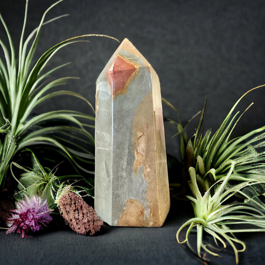 Polychrome jasper crystal tower