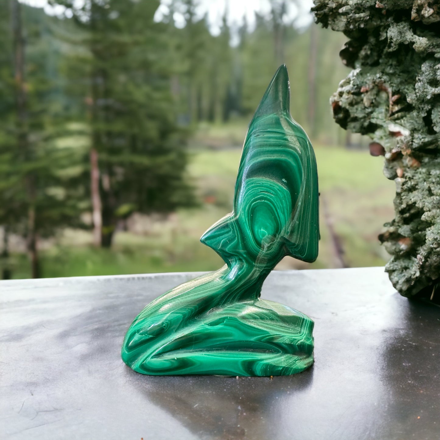 Malachite dolphin crystal carving