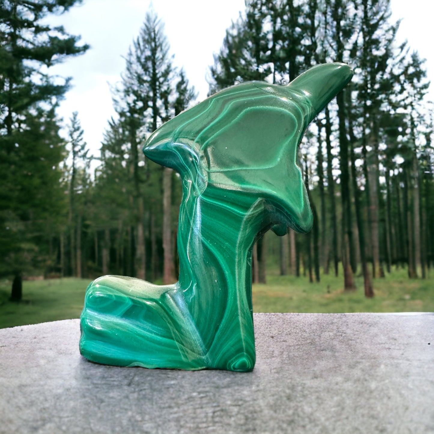 Malachite dolphin crystal carving