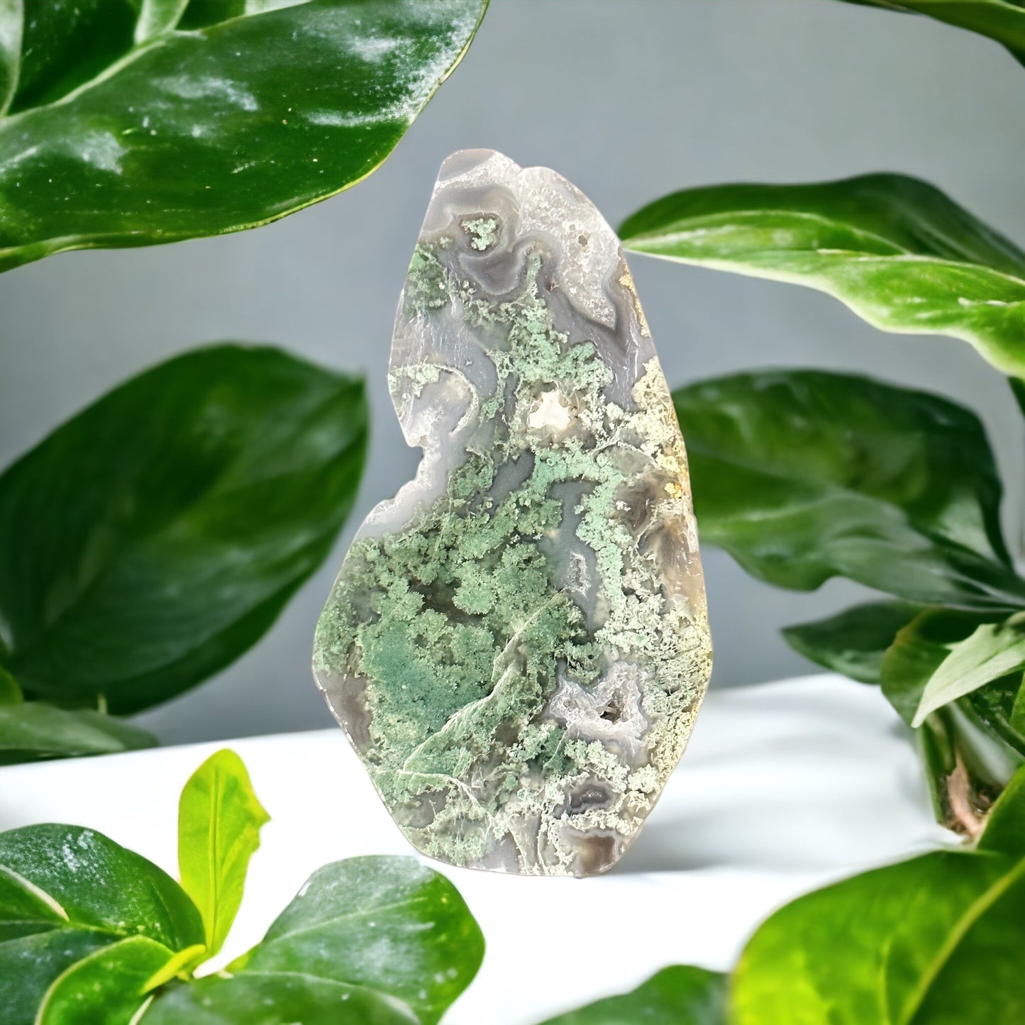 Moss agate crystal slab