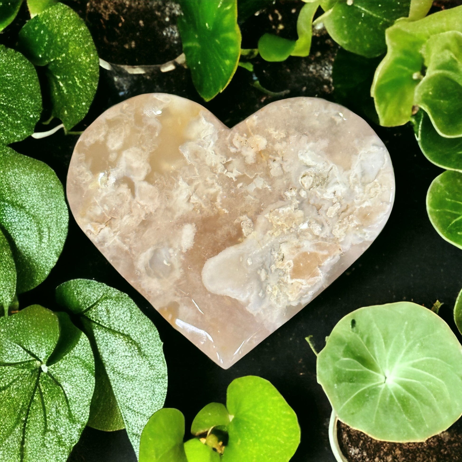 Flower agate crystal heart