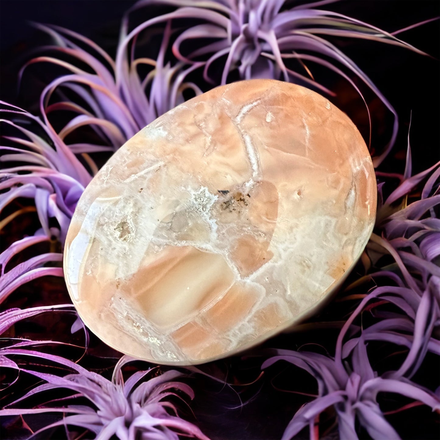 Pink agate crystal palm stone