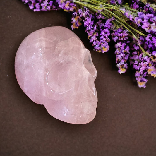 Rose quartz crystal skull