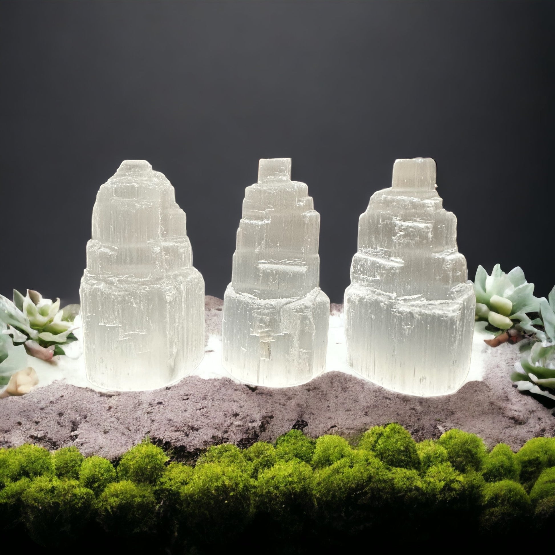 Selenite tiered crystal tower