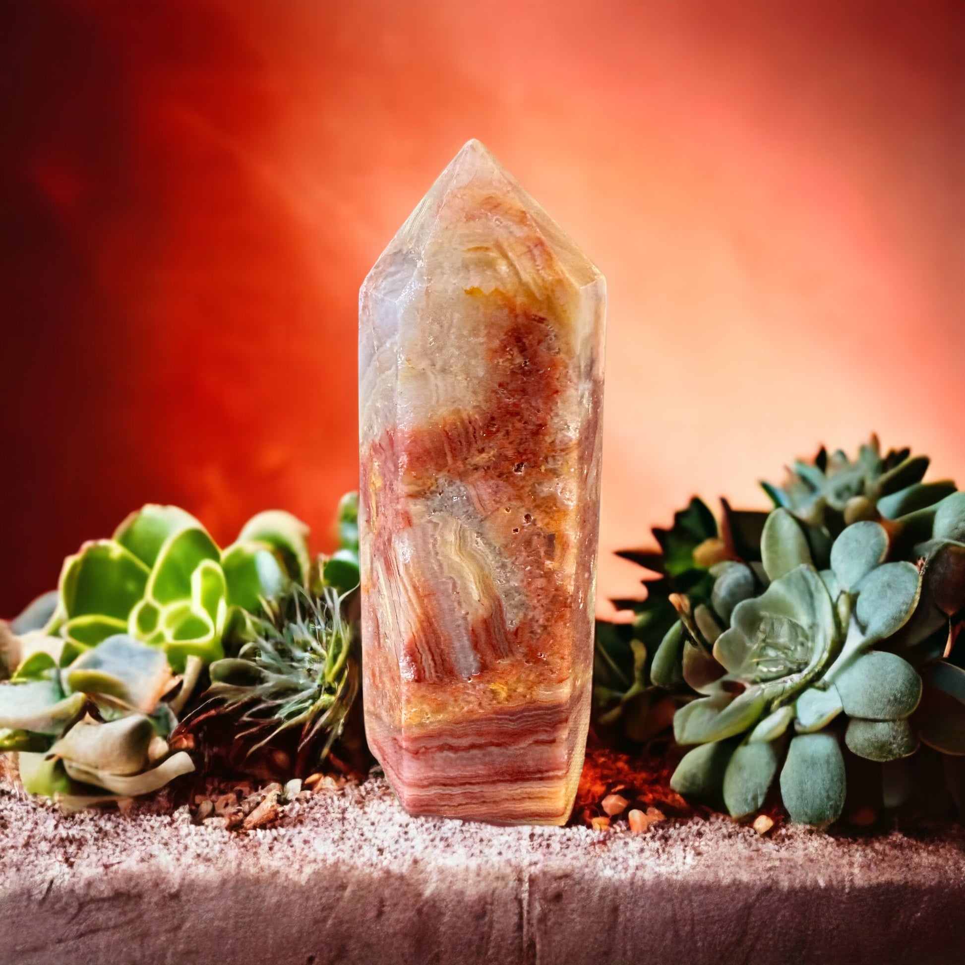 Crazy lace agate crystal tower