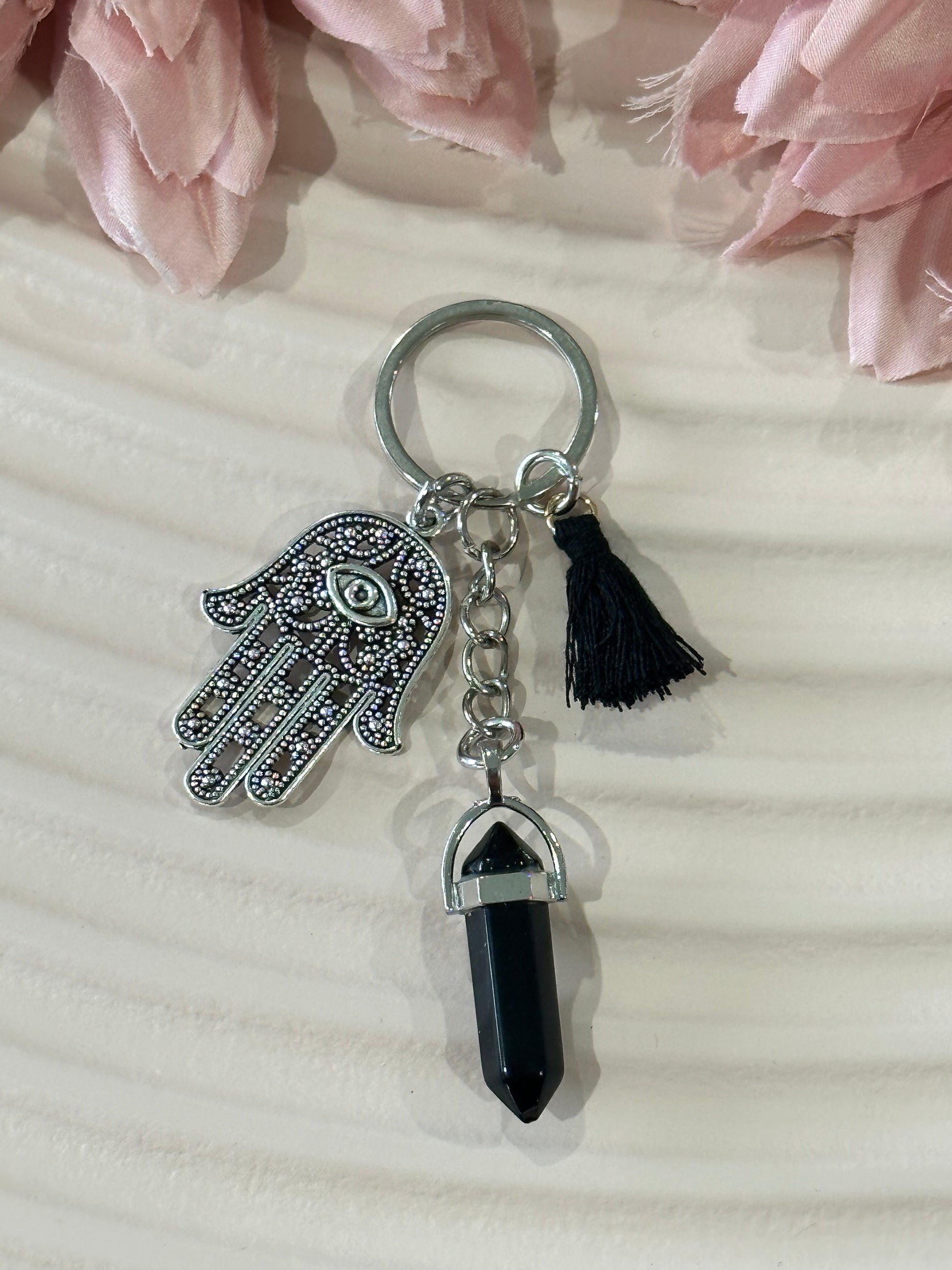 Hamsa hand and crystal DT keyring