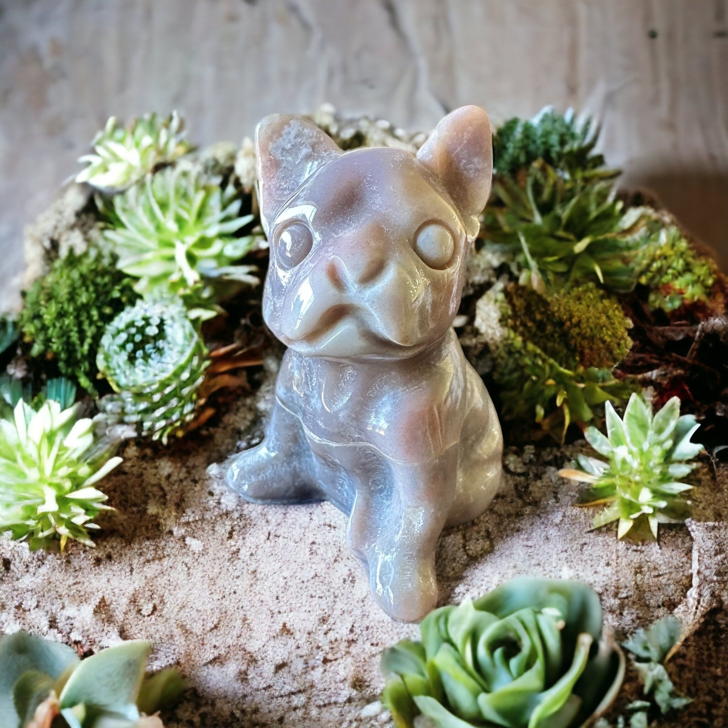 Crystal French bulldog carving