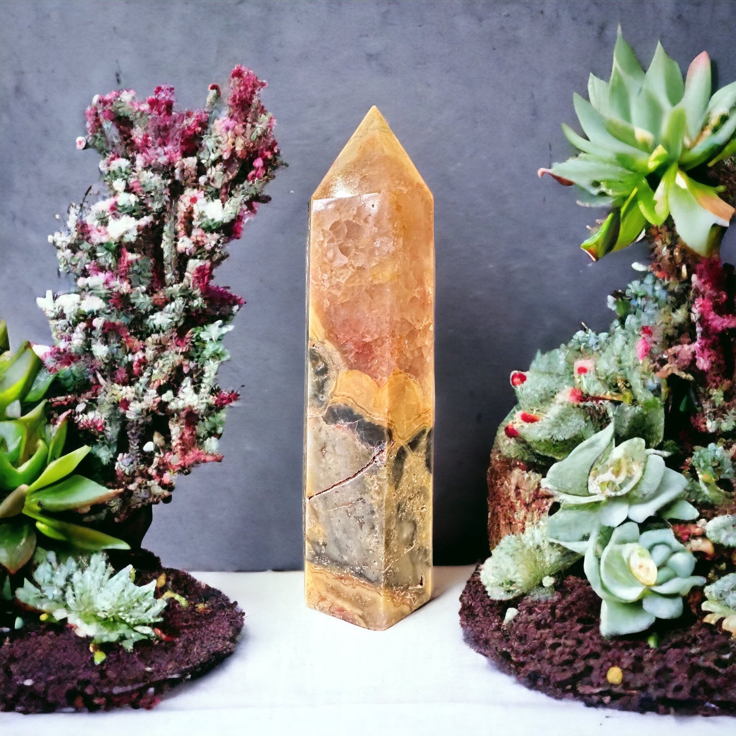 Crazy lace agate crystal tower