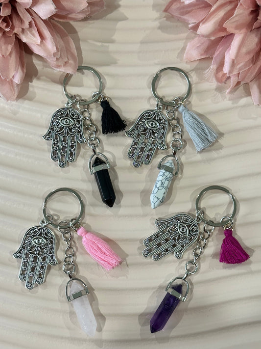 Hamsa hand and crystal DT keyring