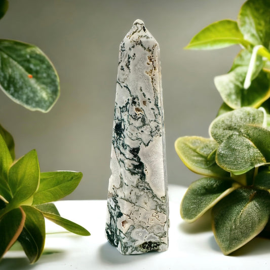 Moss agate crystal tower