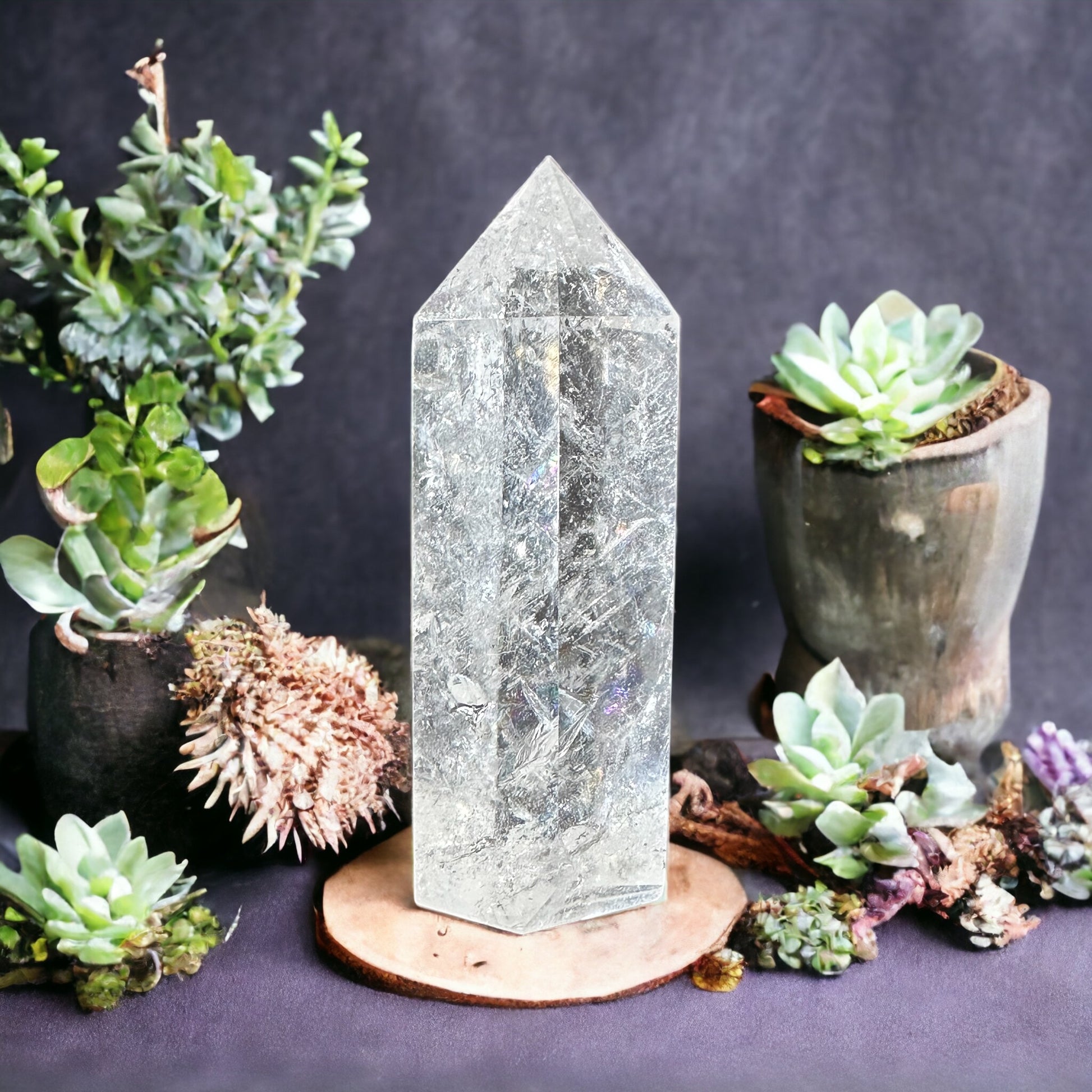 Clear quartz crystal tower