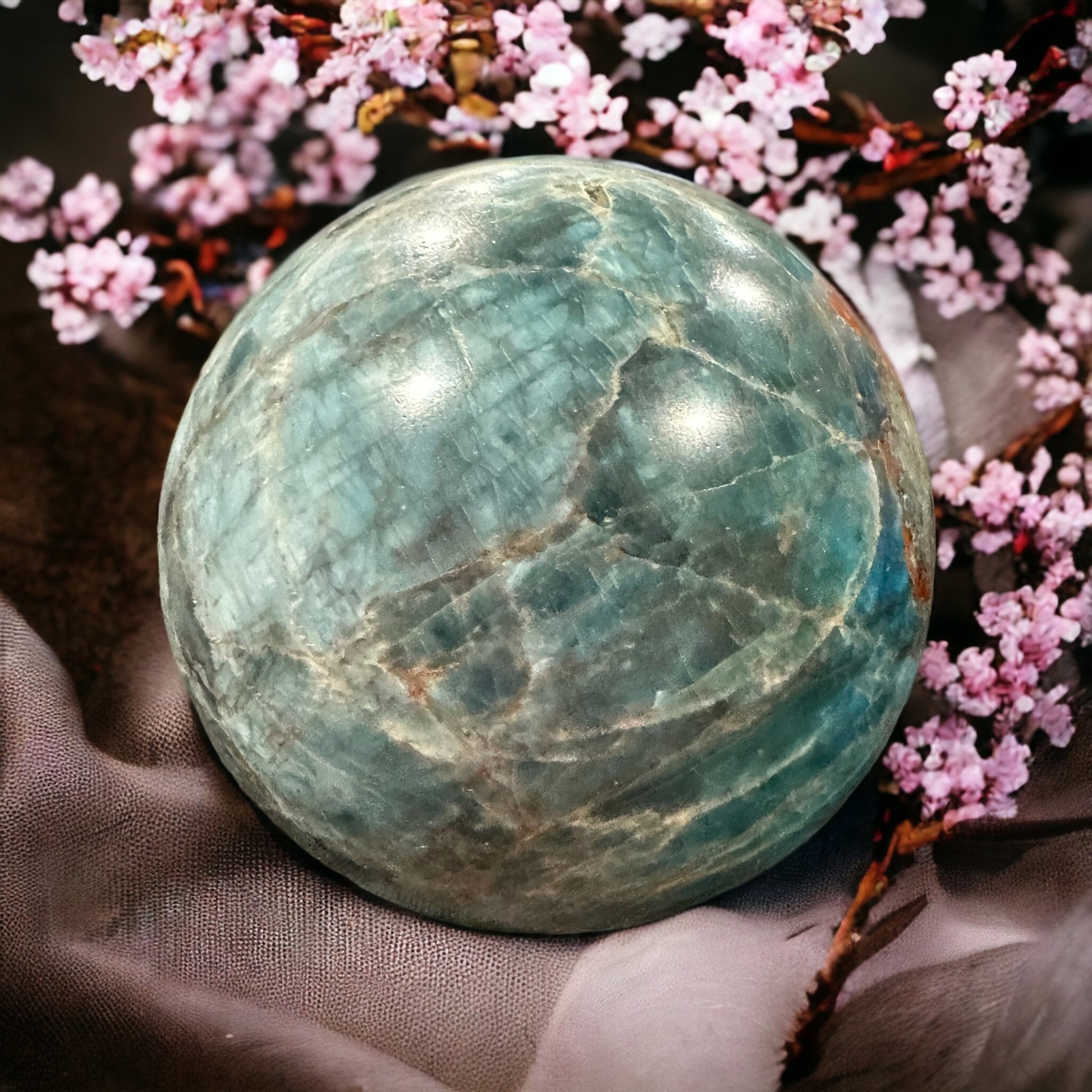 Blue apatite sphere crystal