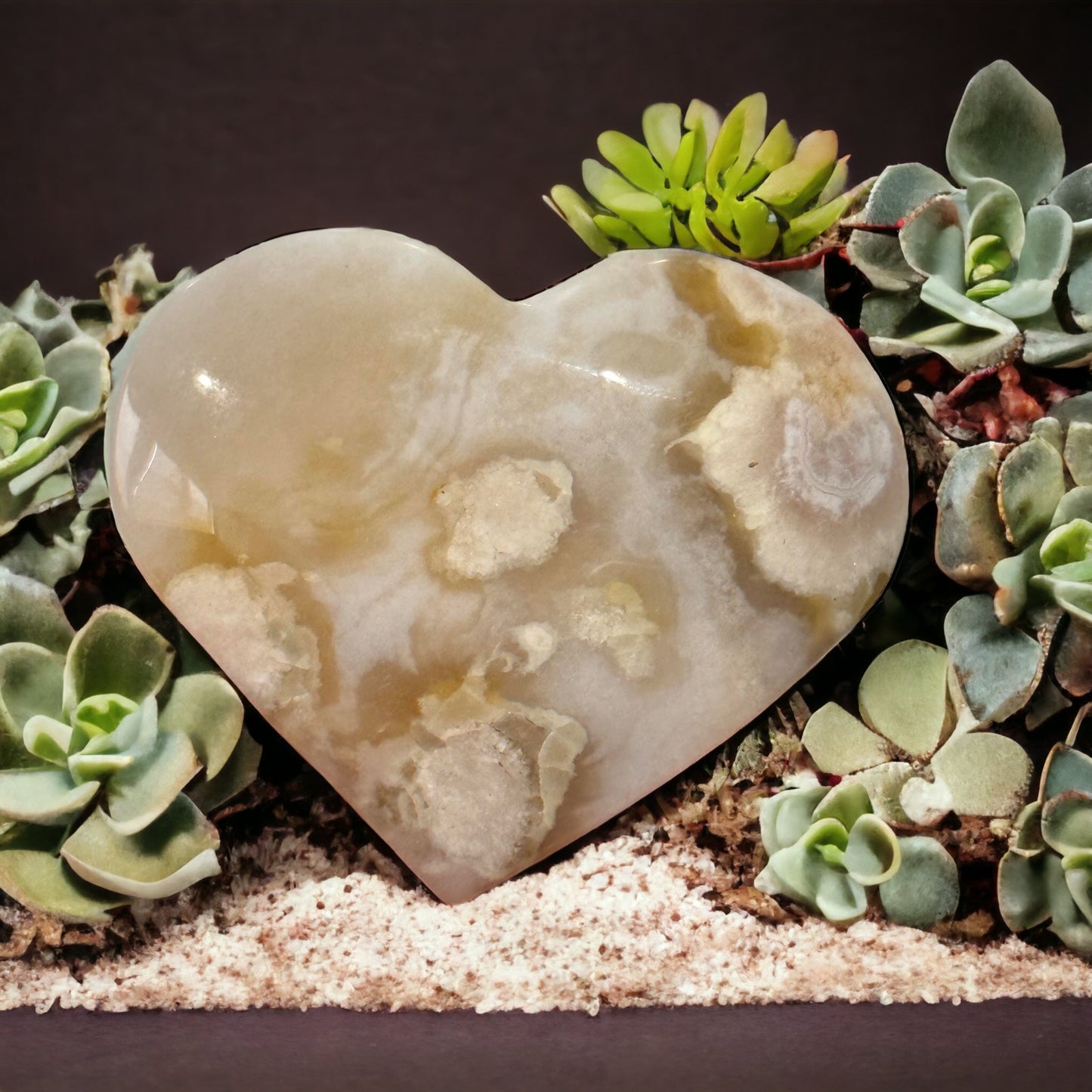 Flower agate crystal heart