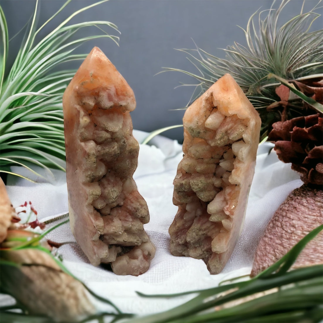 Wolf teeth calcite crystal tower