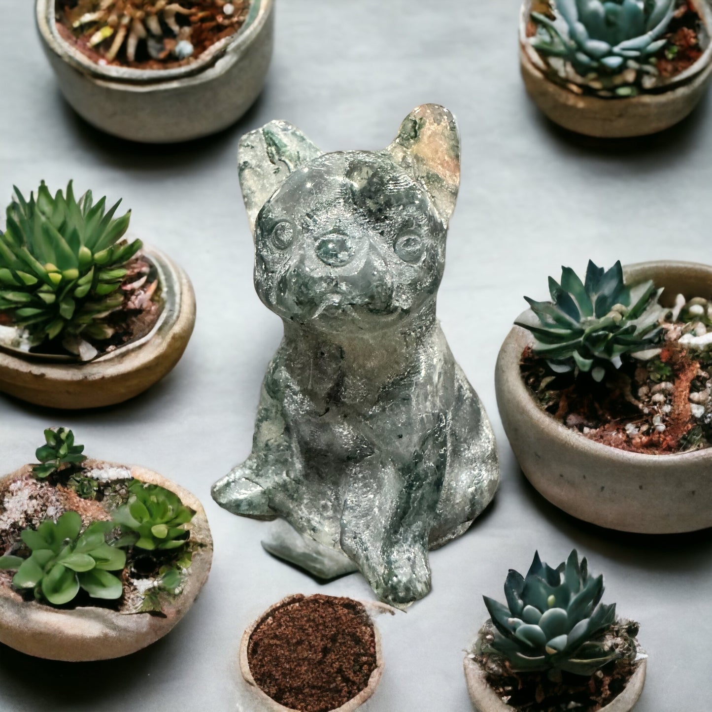 Crystal French bulldog carving