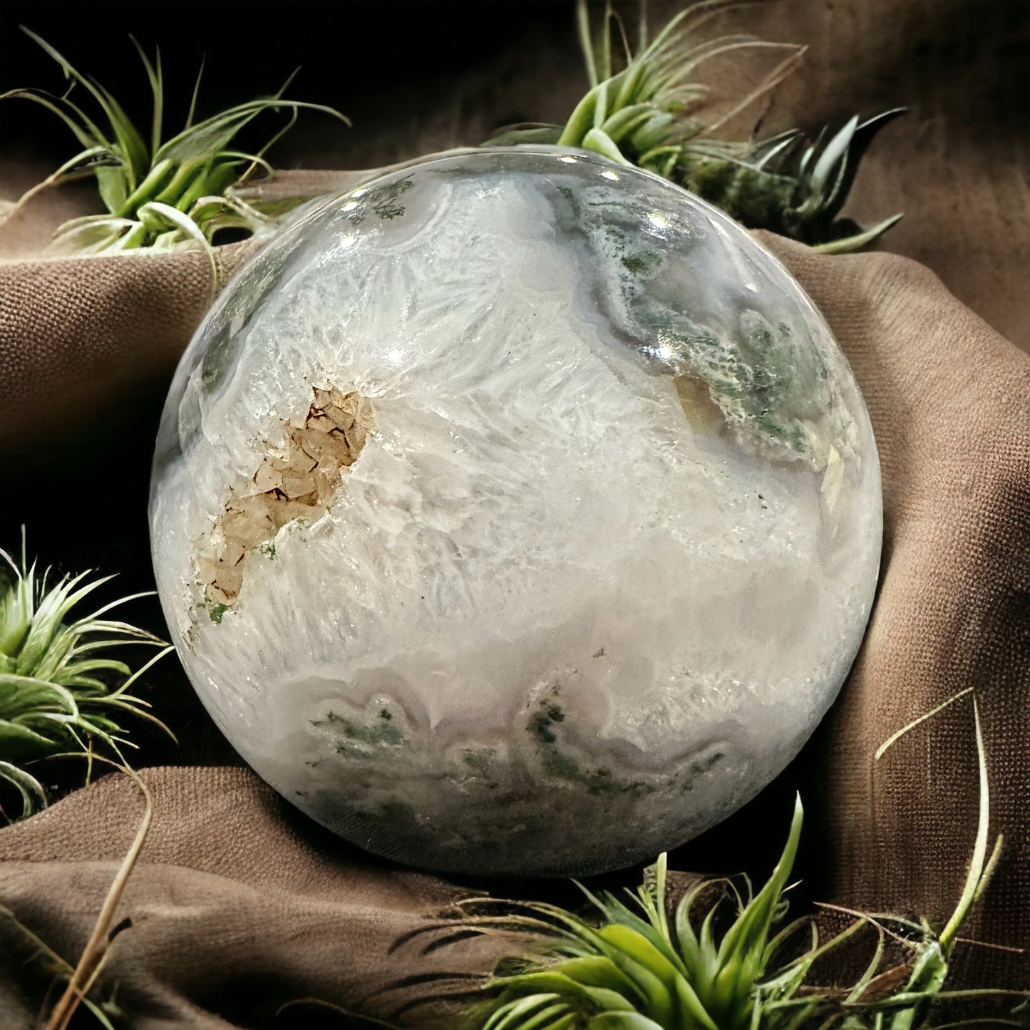 Moss agate sphere crystal