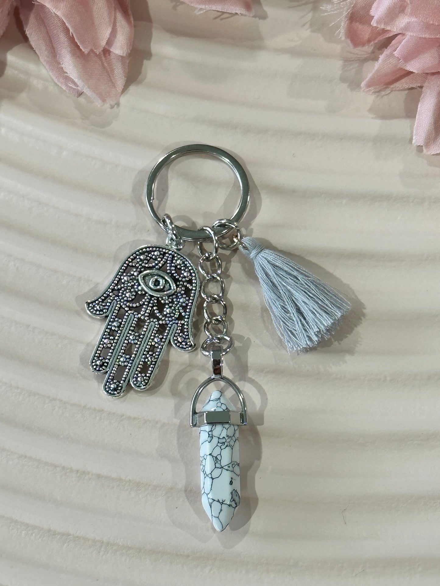 Hamsa hand and crystal DT keyring