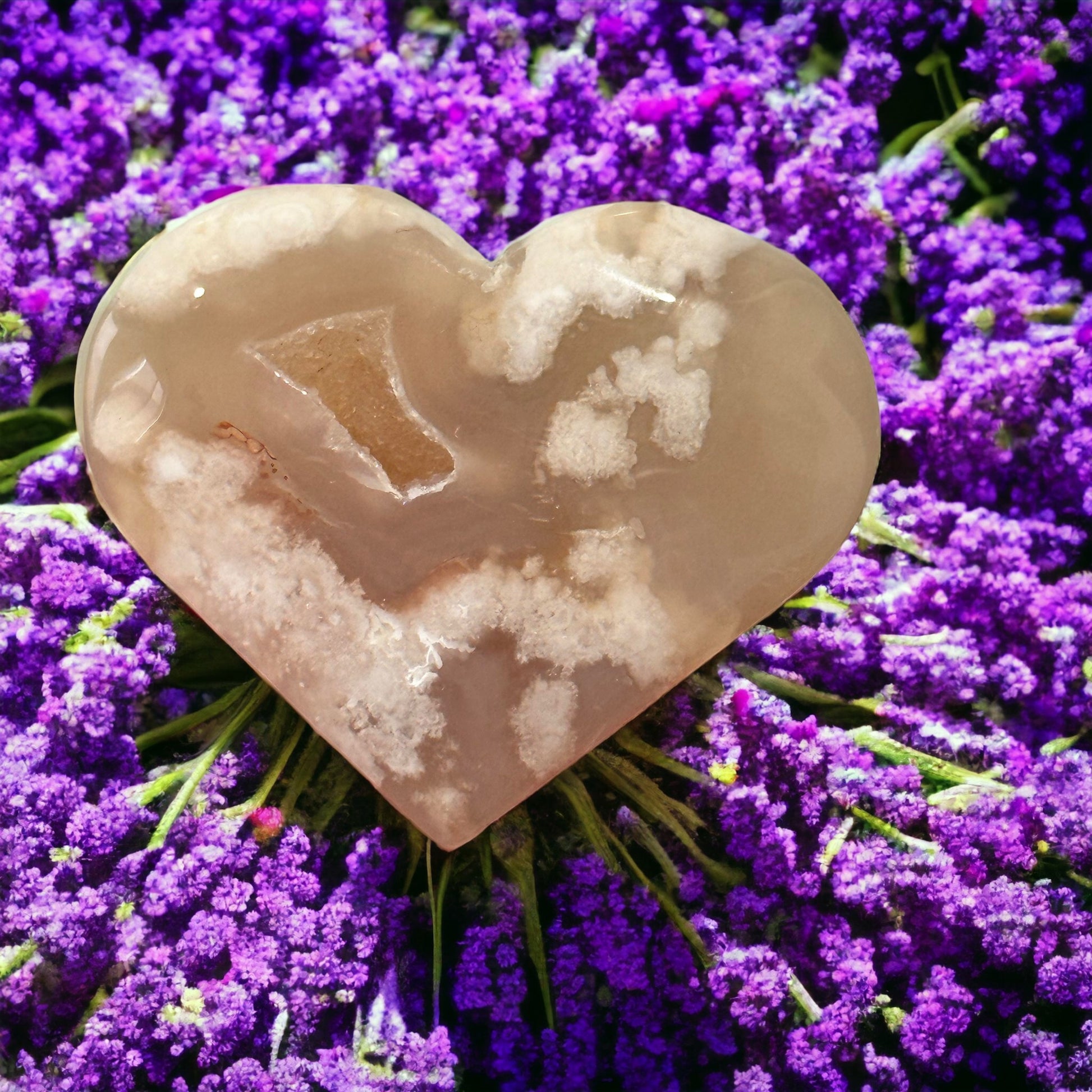 Flower agate crystal heart