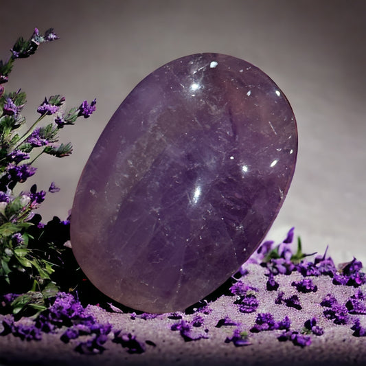 Amethyst crystal palm stone