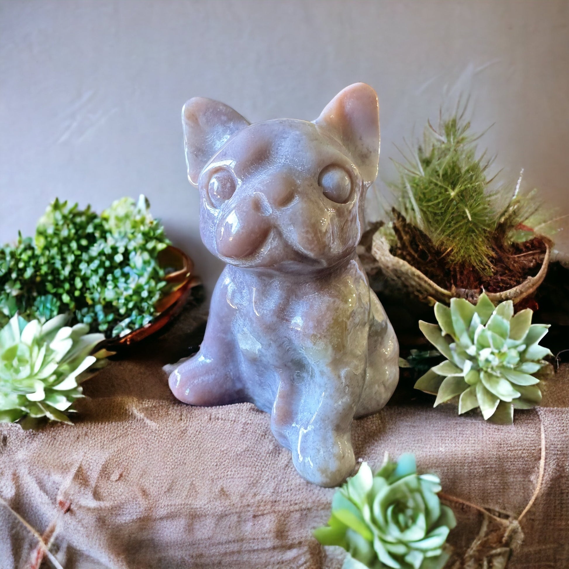 Crystal French bulldog carving