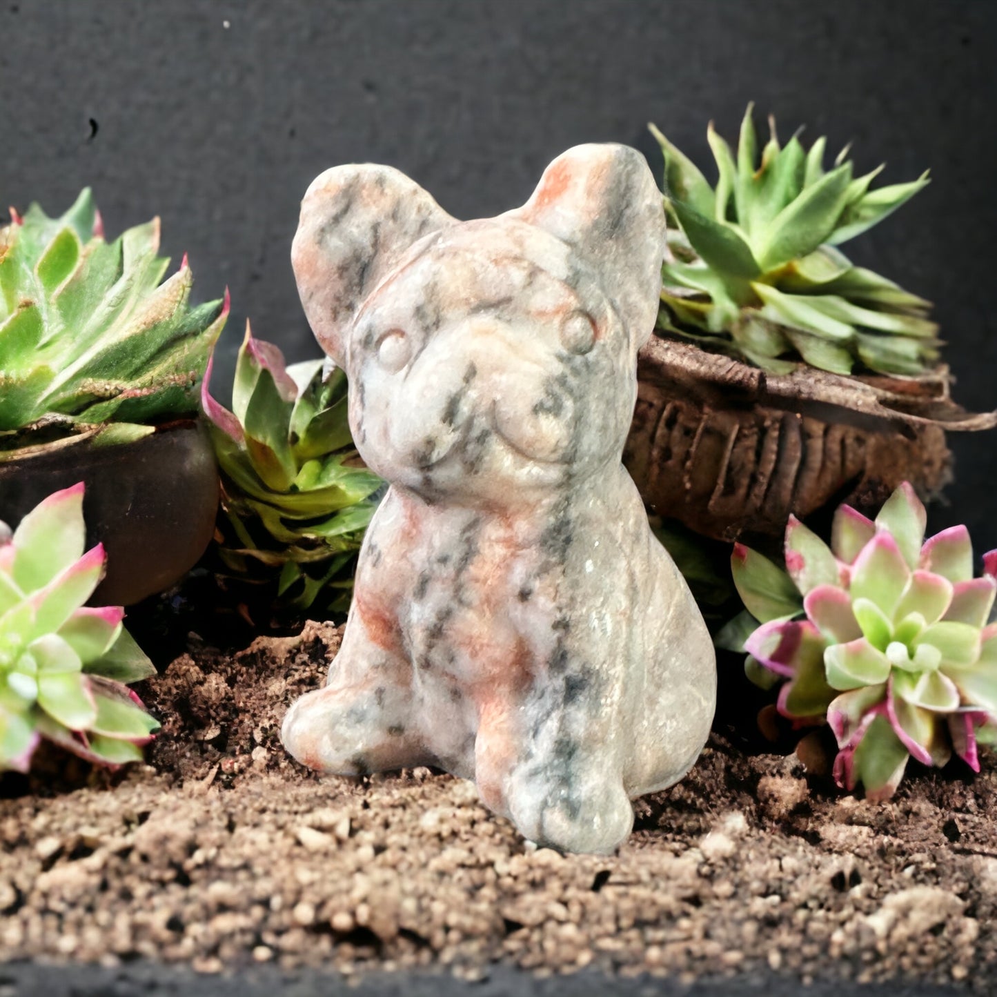 Crystal French bulldog carving