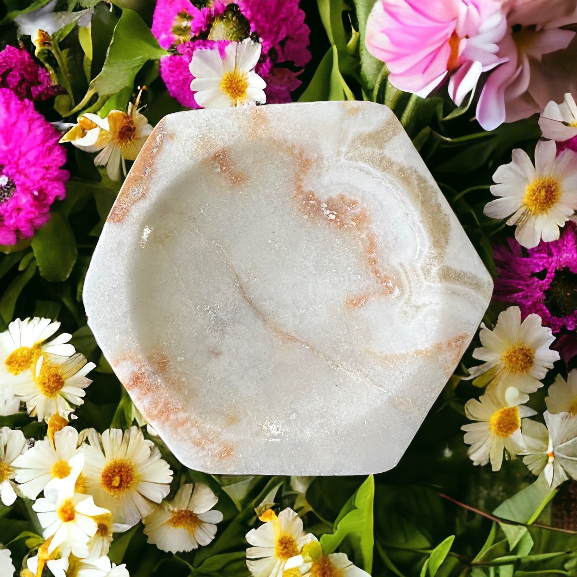 Aragonite crystal bowl and soap dish