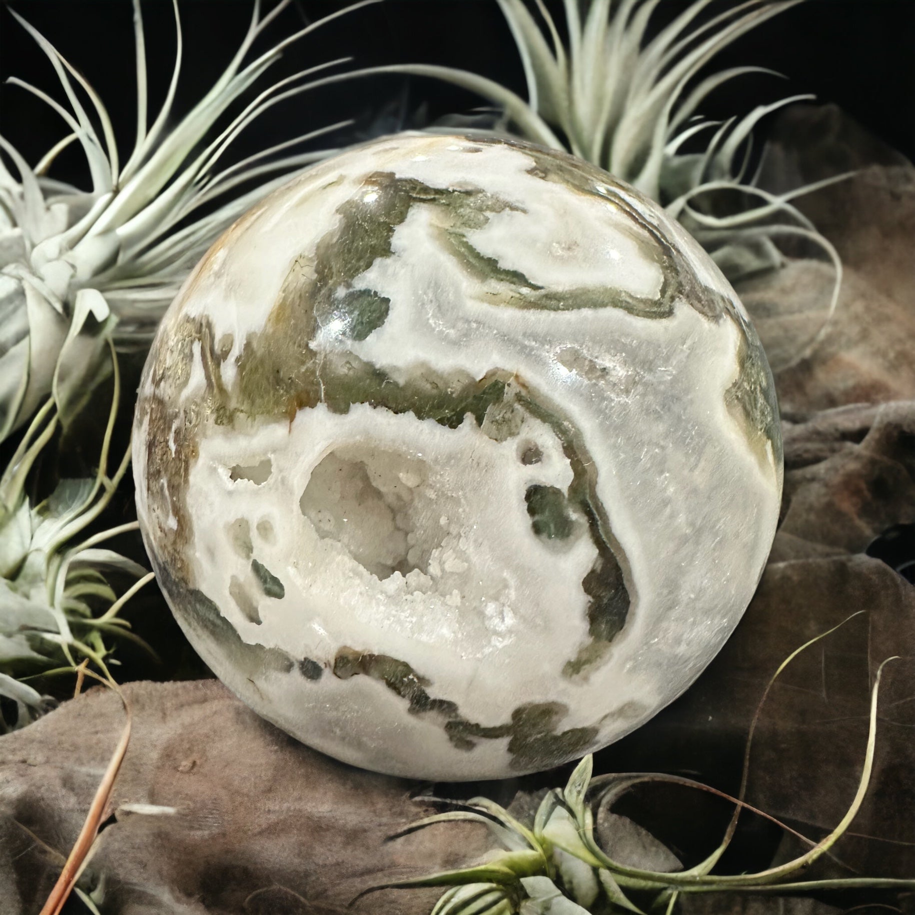 Moss agate sphere crystal