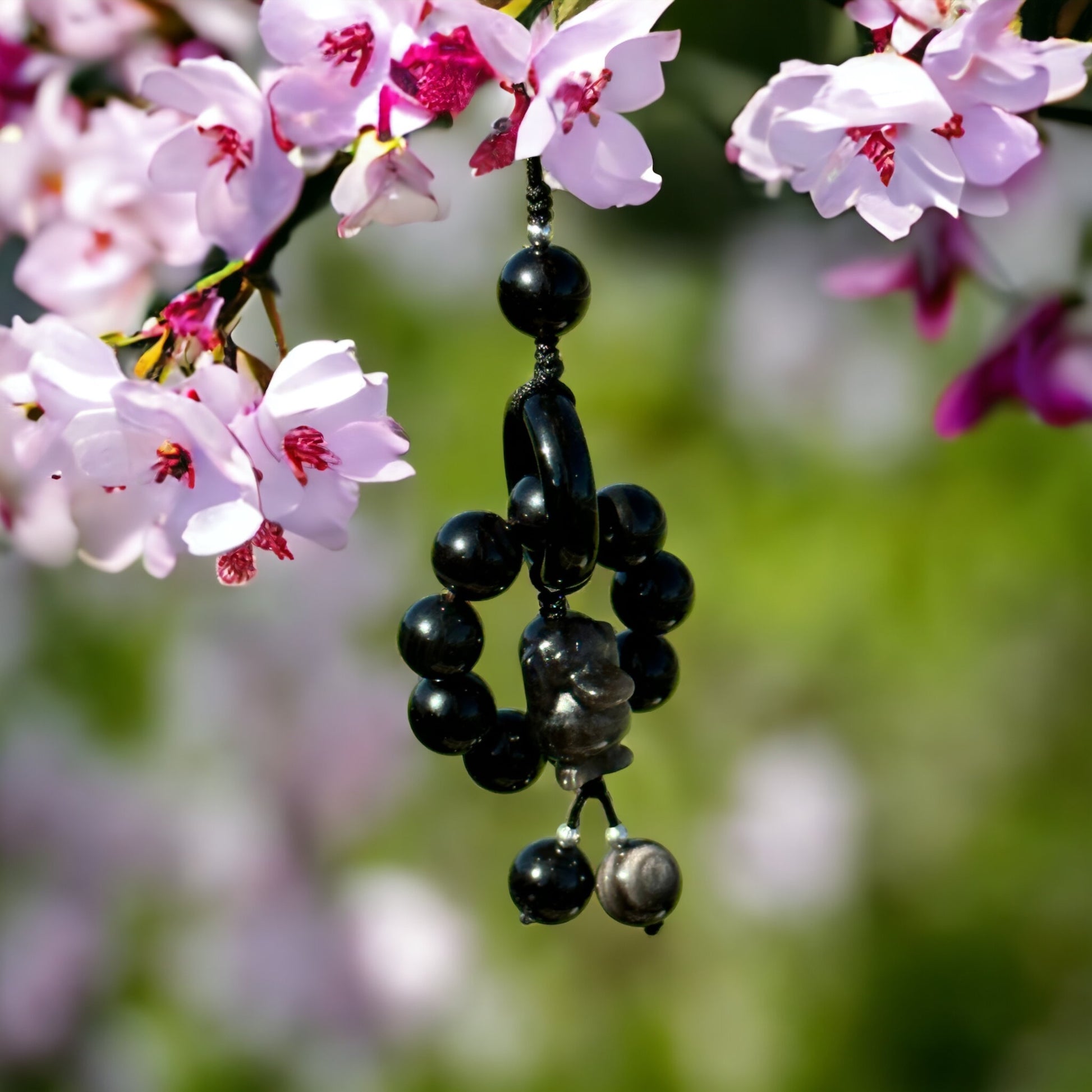 Obsidian and silver sheen crystal hanging