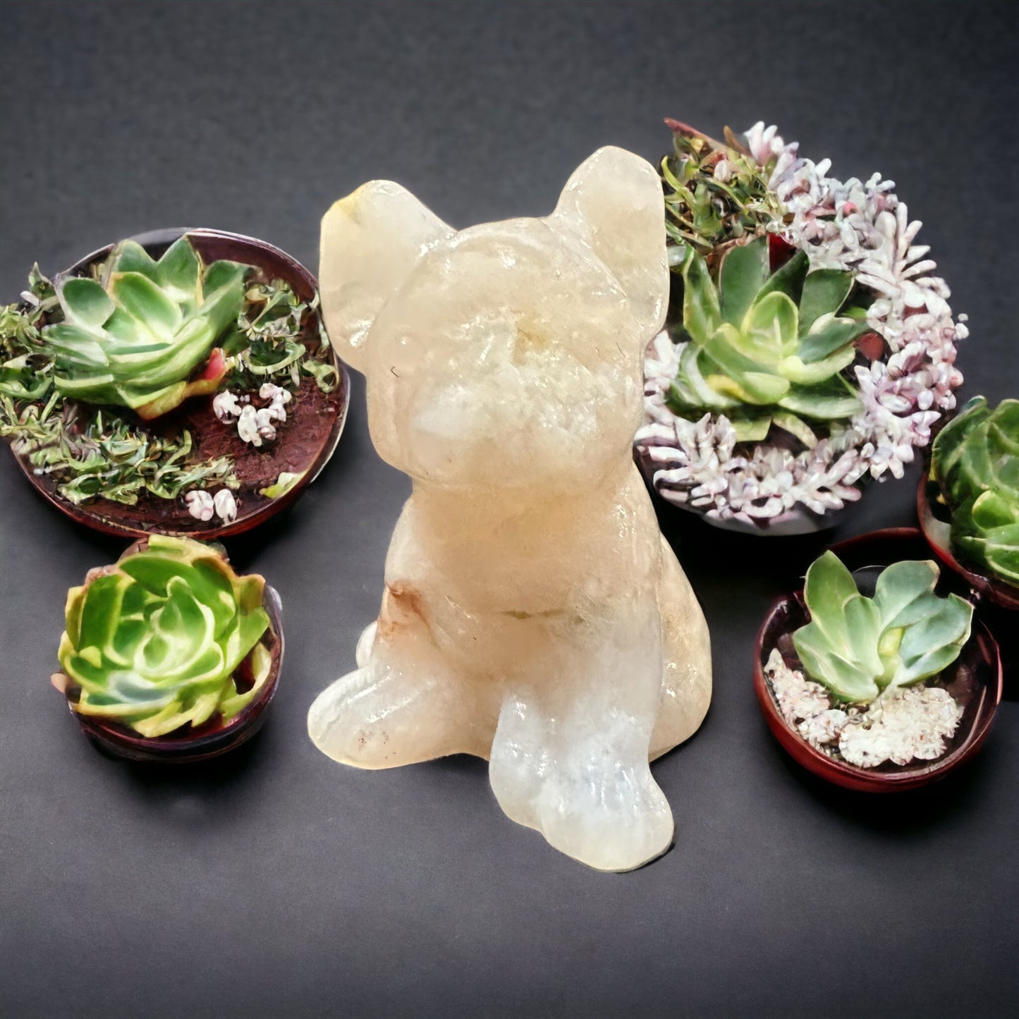 Crystal French bulldog carving