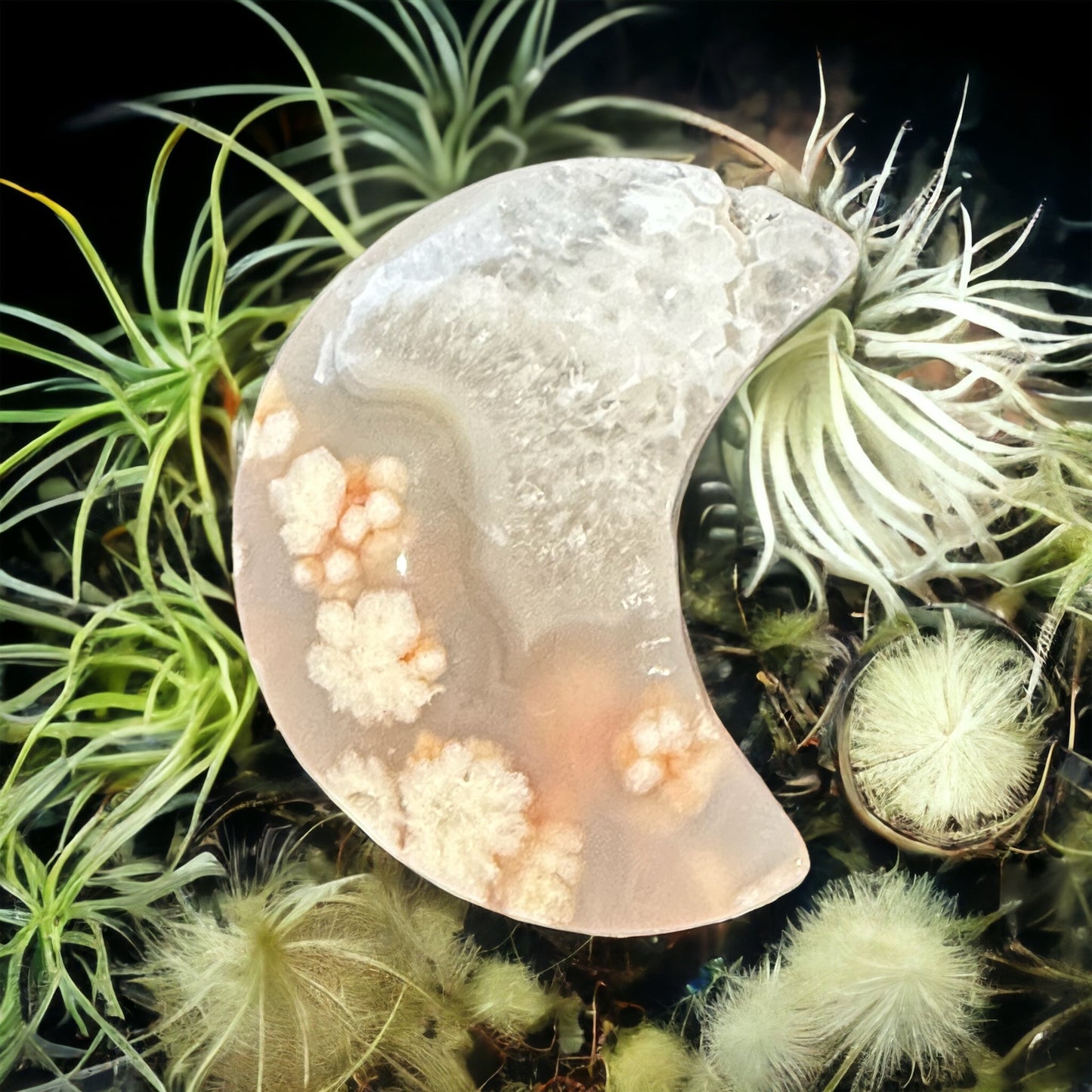 Crystal flower agate star and moon carving