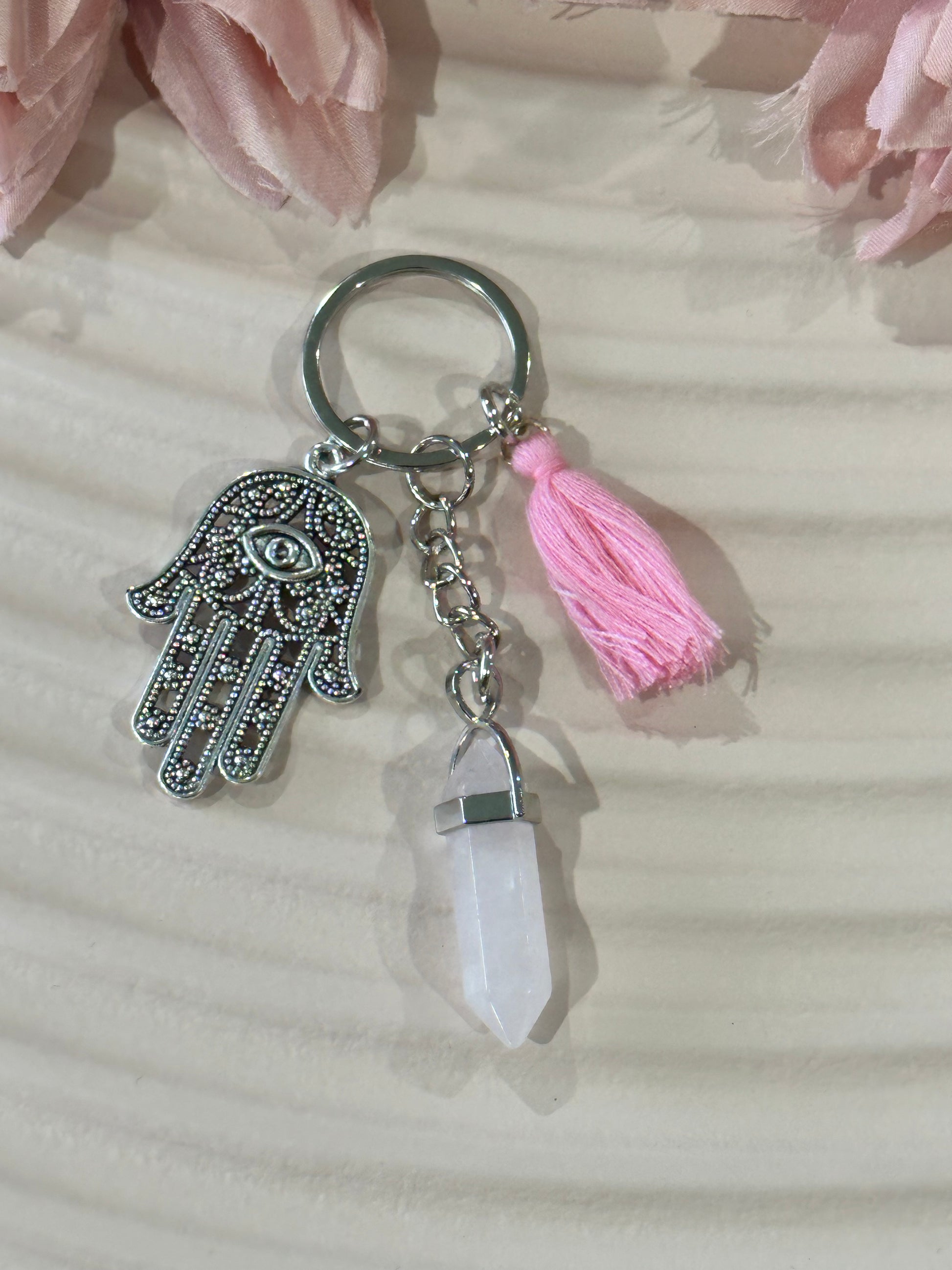 Hamsa hand and crystal DT keyring