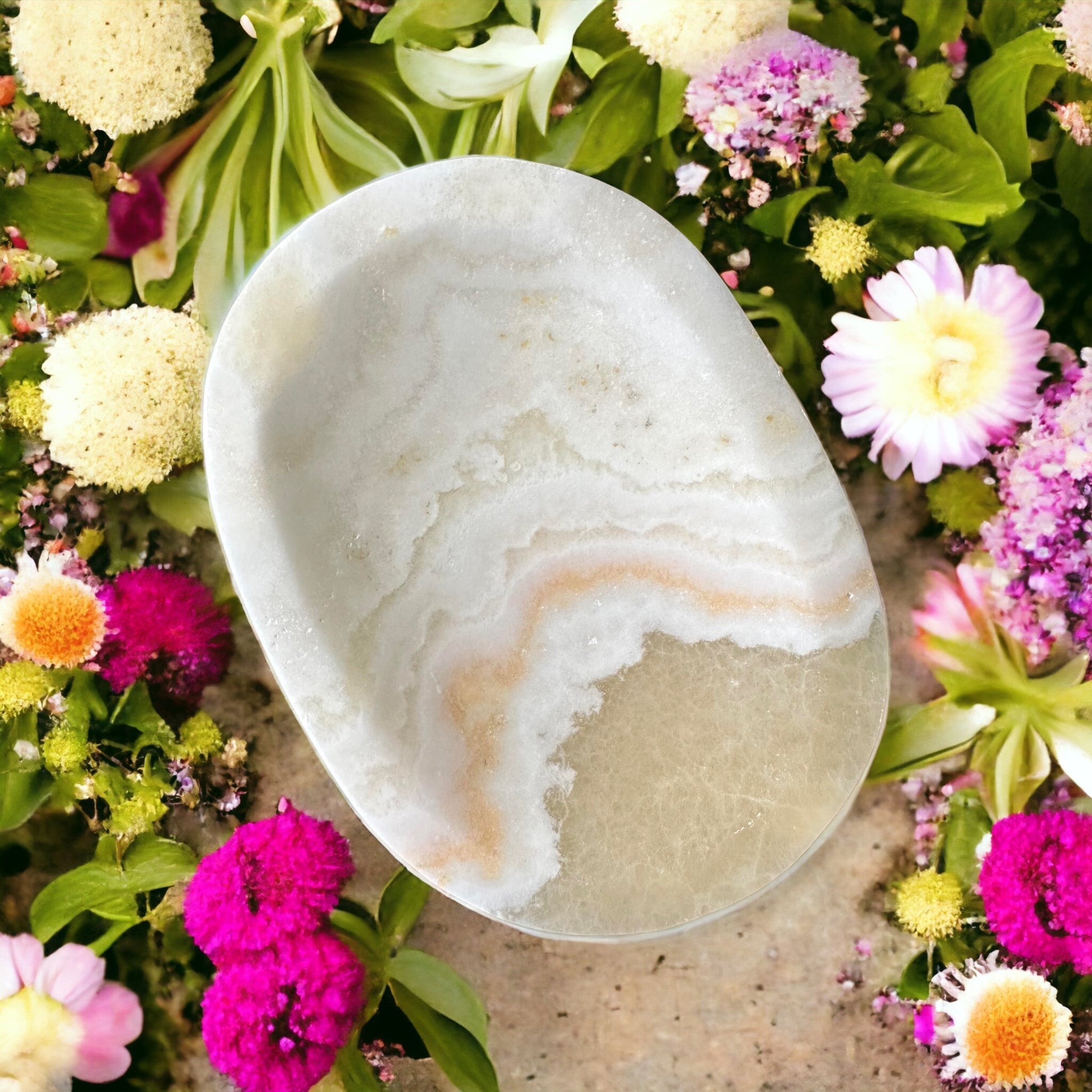 Aragonite crystal bowl and soap dish