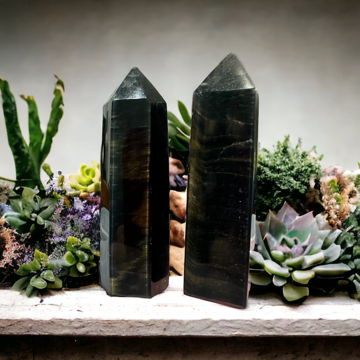 Golden sheen obsidian crystal tower