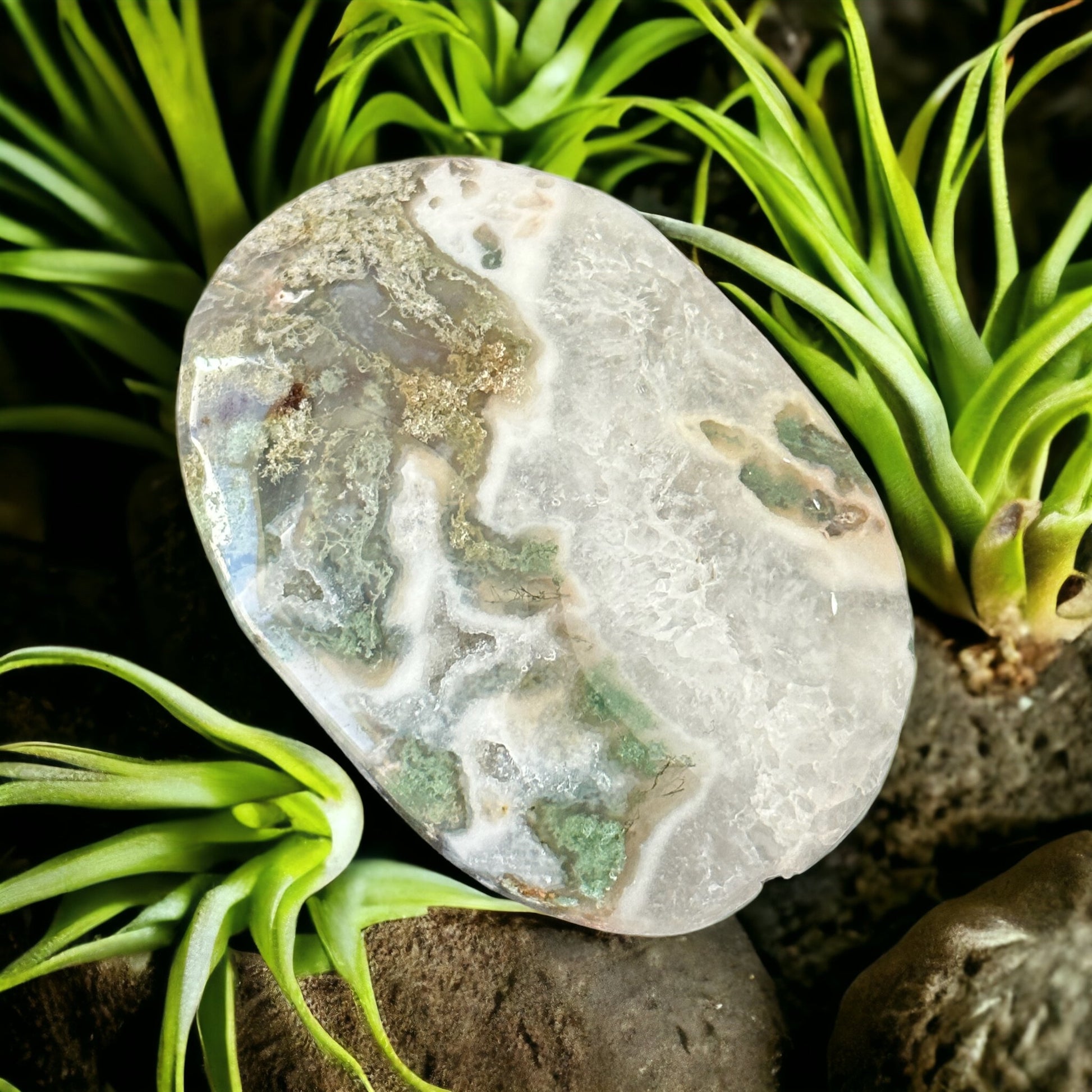 Moss agate crystal palm stone