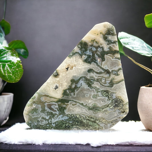 Moss agate crystal slab