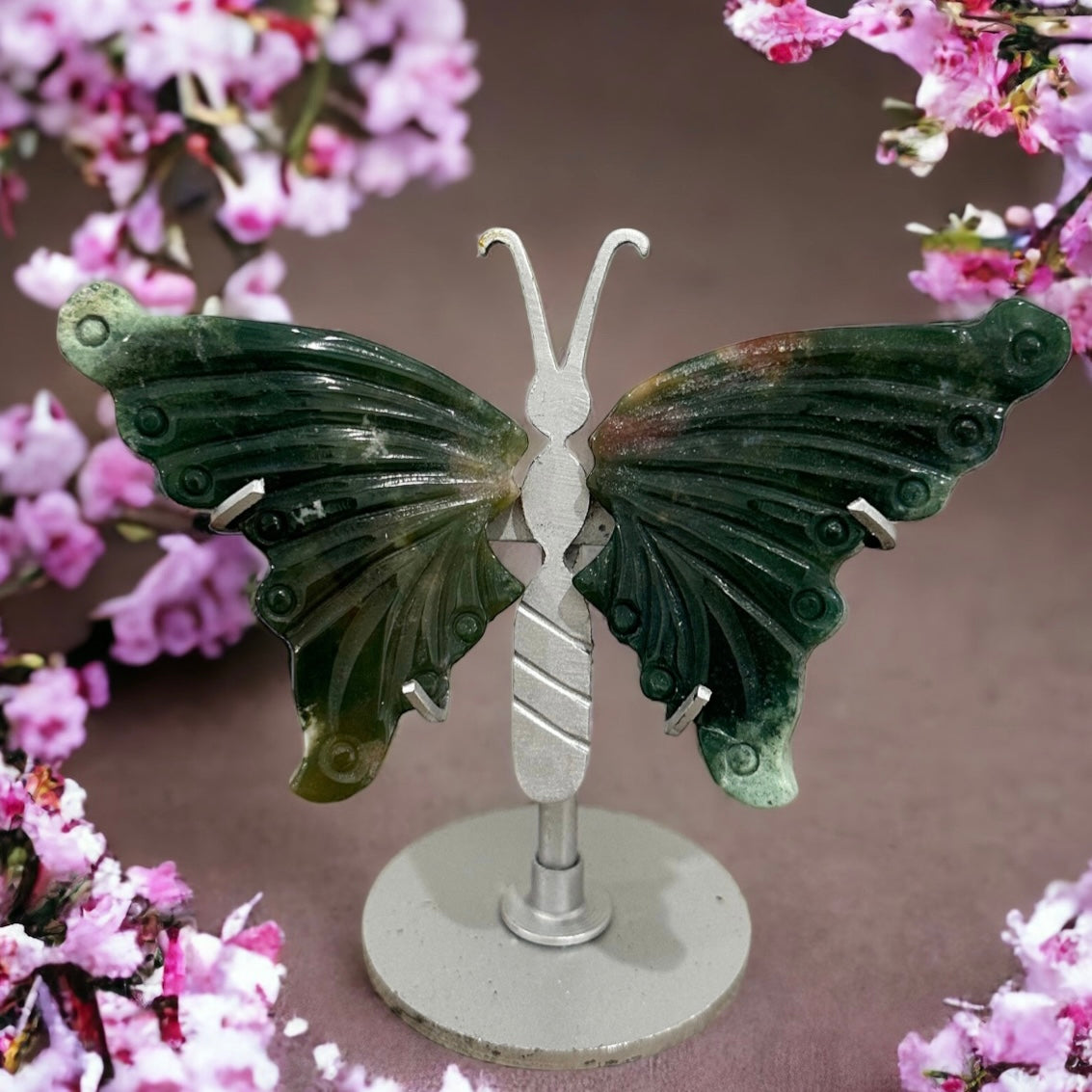 Moss agate crystal butterfly wings