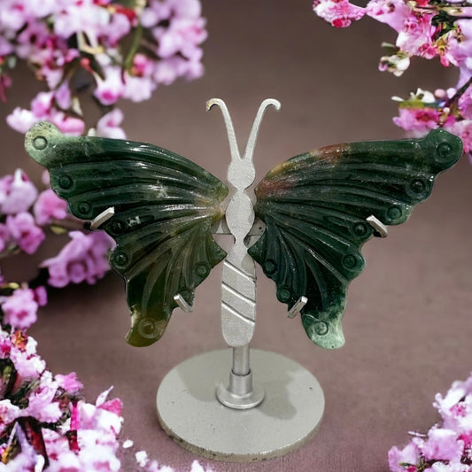 Moss agate crystal butterfly wings