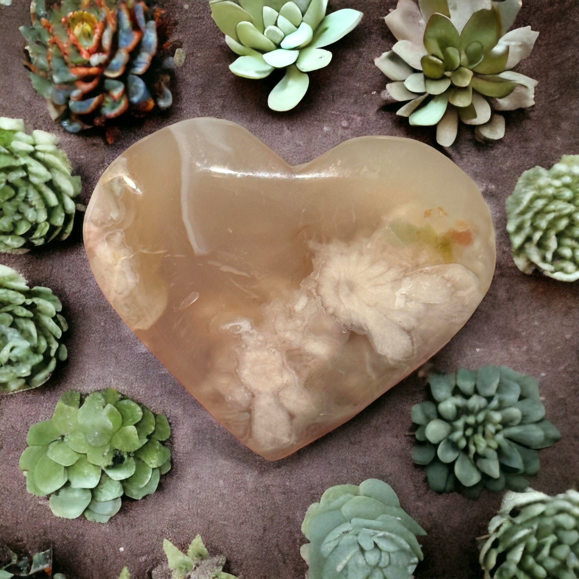 Flower agate crystal heart