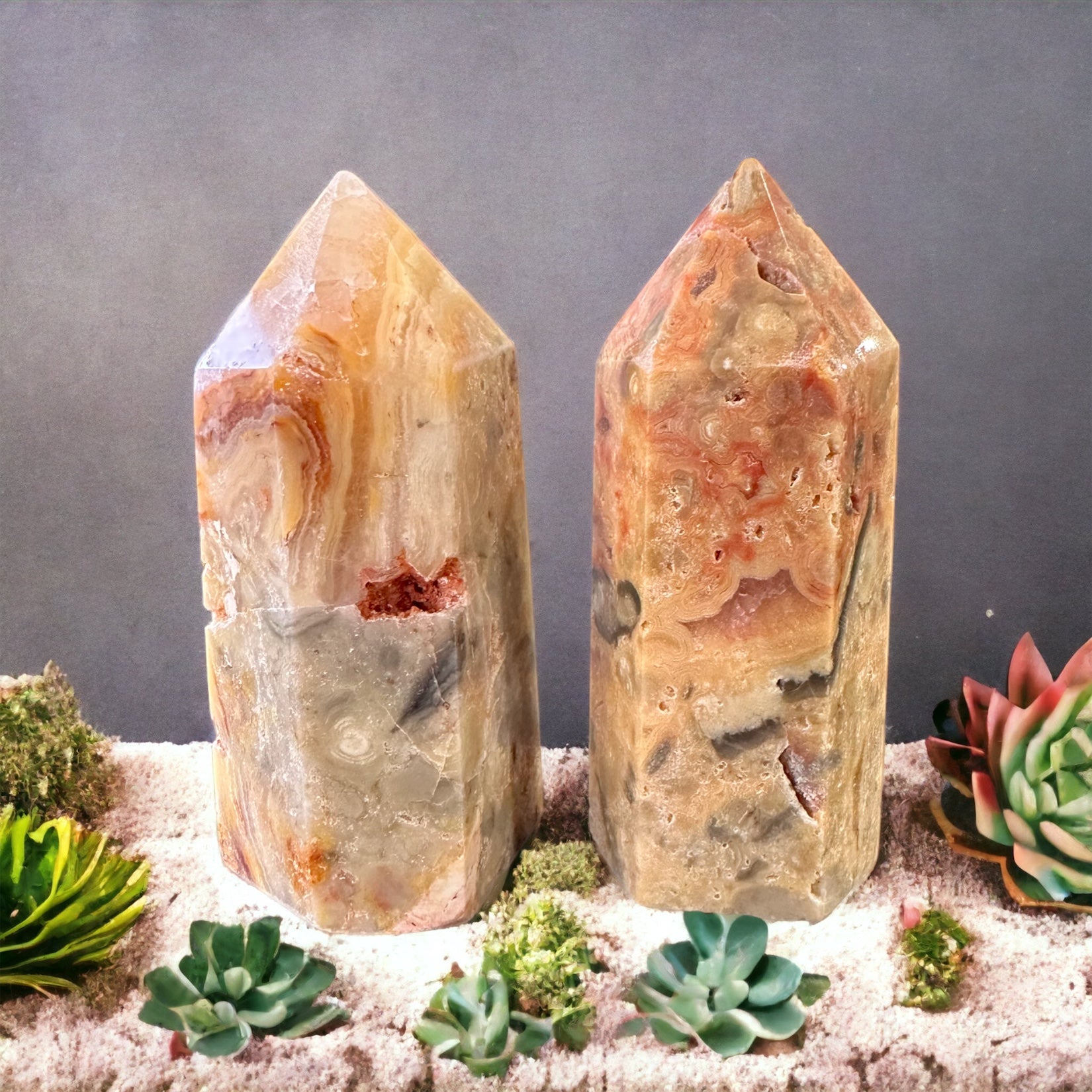 Crazy lace agate crystal tower