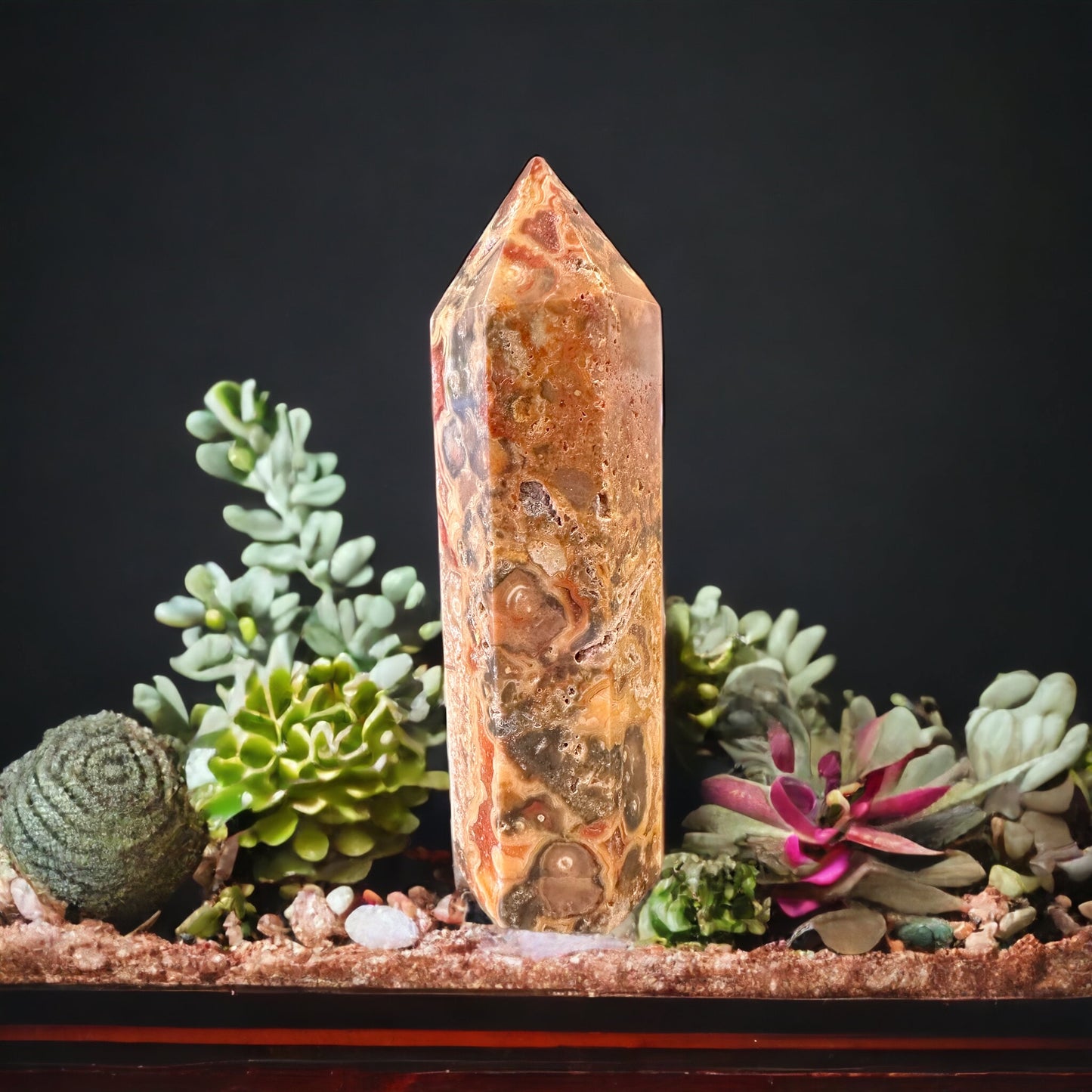 Crazy lace agate crystal tower